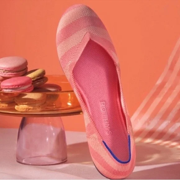 Rothy's The Flat Pink Macaron Big Stripe Flats Shoes Collector's Edition Sz 10.5 - Picture 2 of 11